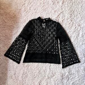 Black Lace Dark Fairy Whimsygoth Academia‎ Witchy Boho Lolita Bell Sleeve Top
